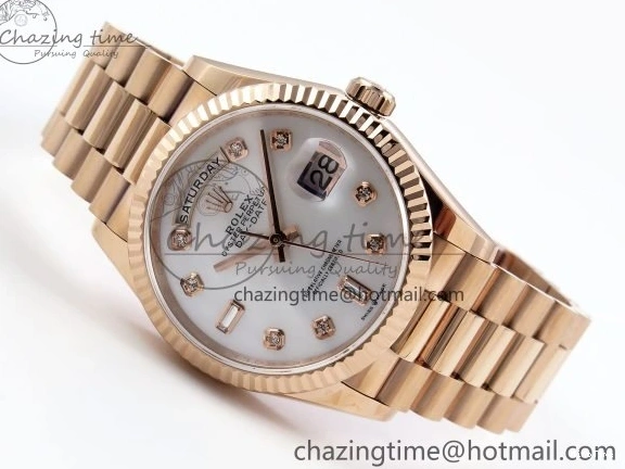 MiroTime 0209 OdorResistant Day Date 36 RG TWSF Best Edition White Diamonds Dial on RG Bracelet A 1610
